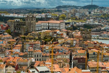 Panoramic view of the old city center of Porto or Oporto, Portugalの写真素材