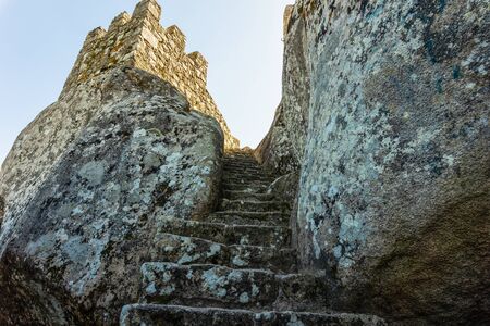 Stone Stairwell at the Castle of the Moors, Sintra UNESCO World Heritage Site, Portugalの写真素材