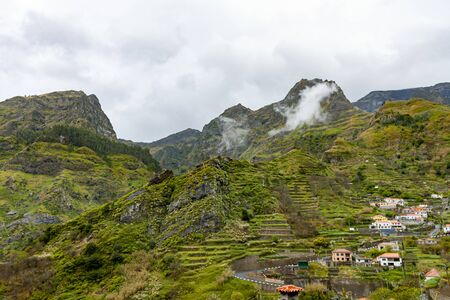 Bad weather, rain on Madeira mountain, Portugal. Bad weather on Madeira island.の写真素材