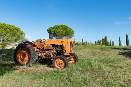 Old tractor rust in Tuscany. Countryside Italy.の写真素材