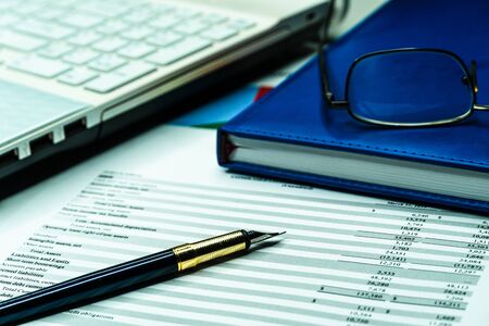 Bank statement and credit card statement showing account. Showing business and financial report