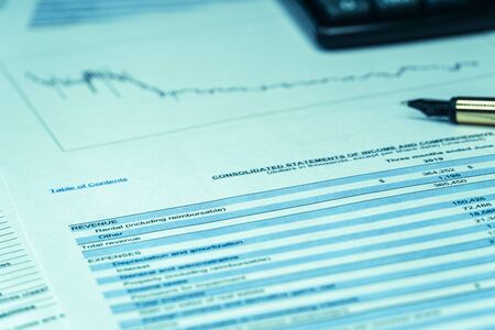 Financial budget statement read and check the number for analysis invest stockの写真素材
