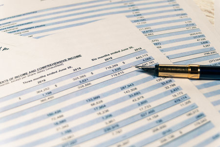 Financial budget statement, numbers for analysis invest stock. Accounting business plan concept. Selective focusの写真素材