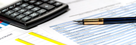 Accounting report and financial statement on desk. Accounting business plan concept. Selective focus