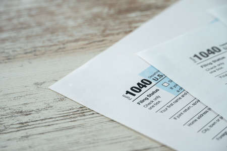 Blank Form 1040 US Individual Income Tax Return. Tax Payment Concept.の写真素材