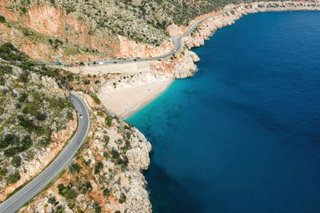 Kaputas beach aerial view from drone. Beautiful bay of Antalya, Turkeyの写真素材