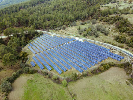 Solar energy, concept clean energy, electric alternative, power in nature. Solar panel cell for generation power from solar radiationの写真素材