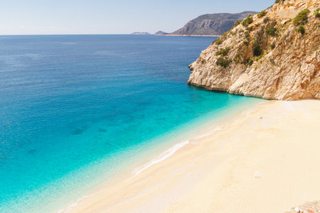 Aerial view of picturesque sea bay with beautiful Kaputas beach with turquoise water. Summer beach...