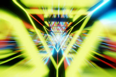 Colorfull and mirrors creating a tunnel. Motion into digital technology abstract tunnel. 3D renderの写真素材