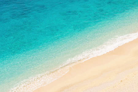 Aerial view of picturesque sea bay with beautiful beach with turquoise water. Summer beach holiday backgroundの写真素材