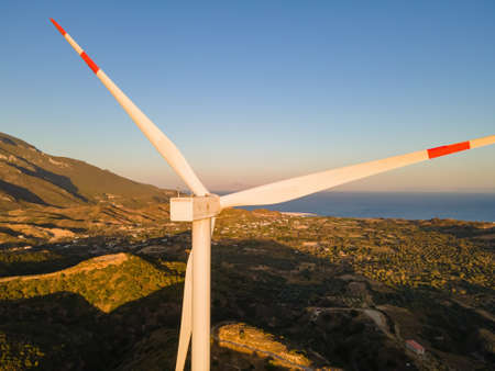 Carbon neutral and Renewable Energy wind farm Wind Turbines. Green and renewable power conceptの写真素材