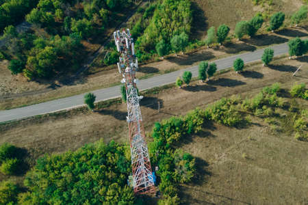 Telecommunication tower 5G, Wireless Antenna connection system of communication systems in countryside.の写真素材