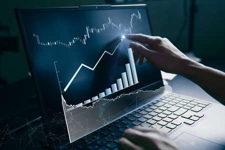 Increasing diagram of inflation rate on virtual screen laptop. inflation and stagnation. Abstract...