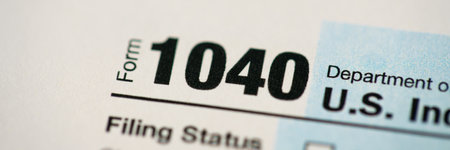 Form 1040 US individual income tax return. Tax payment conceptの写真素材