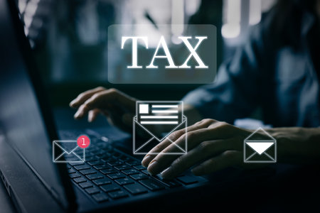 Tax time Notification of the need to file tax returns, tax form at accountant workplace with metaverse iconsの写真素材