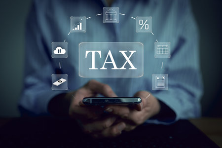 Virtual screen to tax return online for tax payment by corporations such as VAT, income tax, and property taxの写真素材