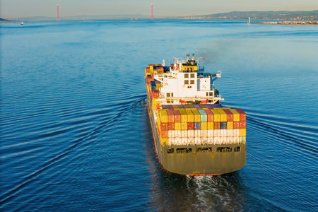 Containers cargo carrier ship in sea. Transport goods around world, container cargo freight...