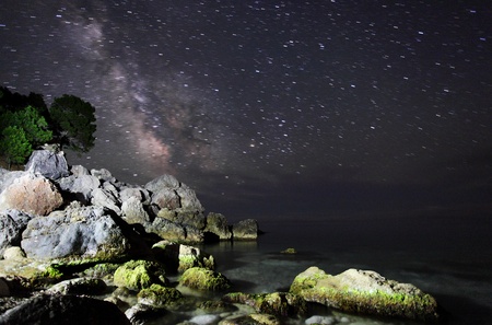 Long exposure of the Milky Way and the dark nebula の写真素材