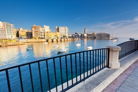 Fantastic city landscape on the seaside with boats. Sliema. Malta, Europeの写真素材