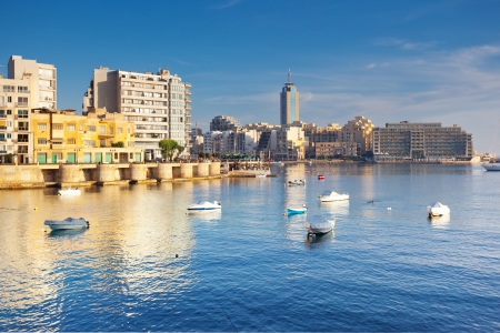Fantastic city landscape on the seaside with boats. Sliema. Malta, Europe の写真素材