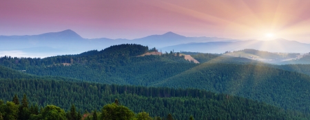 Majestic sunset in the mountains landscape.Carpathian, Ukraine.の写真素材