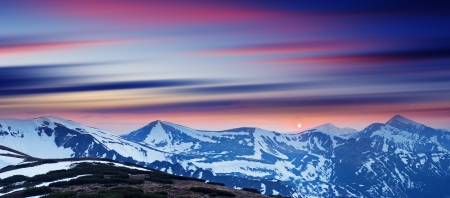 Majestic sunset in the mountains landscape. HDR imageの写真素材