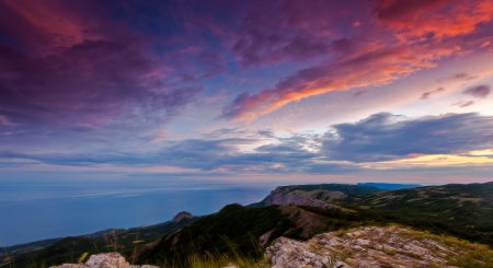 Majestic sunset in the mountains landscape. Dramatic sky. Carpathian, Ukraine, Europe.の写真素材