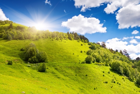 Beautiful view of alpine meadows. Upper Svaneti, Georgia, Europe. Caucasus mountains. Beauty world.の写真素材