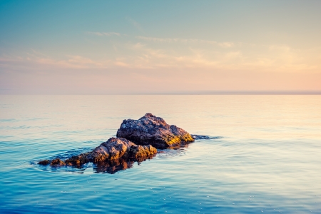 Majestic summer sunset over the sea. Crimea, Ukraine, Europe. Beauty world.の写真素材