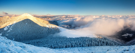 Fantastic winter landscape and blue sky. Carpathian, Ukraine, Europe. Beauty world.の写真素材