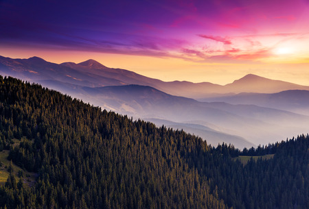 Majestic morning mountain landscape with colorful cloud. Dramatic sky. Carpathian, Ukraine, Europe....