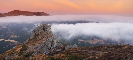 Beautiful morning mountains landscape and cloudy skyの写真素材