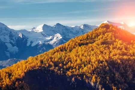 Fantastic views of the magical place at the foot of Mt. Ushba. Picturesque scene. famous resort Mestia, Upper Svaneti, Georgiaの写真素材