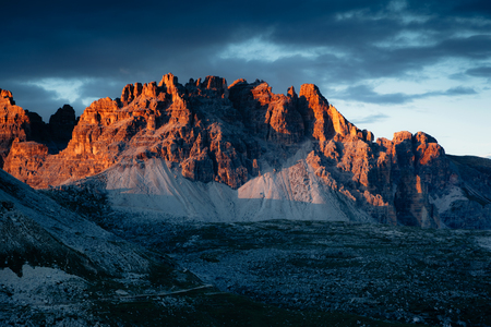 Scenic surroundings of the national park Tre Cime di Lavaredo. Dramatic and gorgeous scene. Location place Misurina, Dolomiti alp, South Tyrol, Italy, Europe. Beauty world. Artistic picture.の写真素材