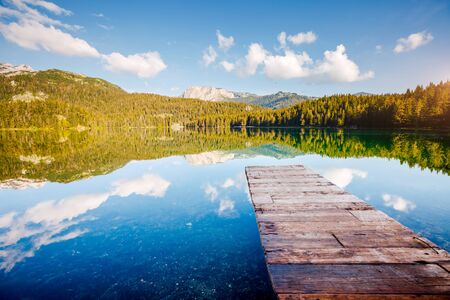 Peaceful view of Black lake. Location National park Durmitor, village Zabljak, Montenegro, Balkans,...