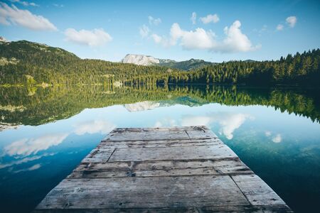 Picturesque view of Black lake. Location place National park Durmitor, village Zabljak, Montenegro, Balkans, Europe. Scenic image of most popular travel destination. Discover the beauty of earth.の写真素材