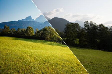 Scenic surroundings near the Konigsee lake. Location Berchtesgaden land Bavaria, Germany alp,...