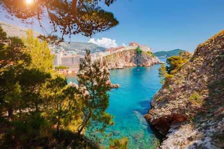 Great view at famous european travel destination city of Dubrovnik - Fort Bokar seen from south old walls on a sunny day. Location place Croatia, South Dalmatia, Europe.の写真素材