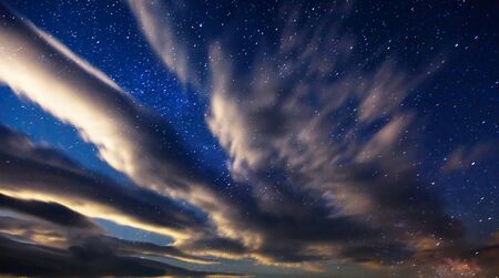 Fantastic starry sky over the head. Scenic image of beautiful nature landscape, amazing view. The concept of cosmic phenomena. Magic astrophotography. Discover the beauty of earth.の写真素材