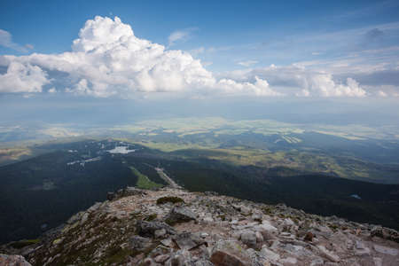 Fantastic view of the dark overcast sky. Dramatic morning scene. Location National Park High Tatra, Strbske pleso, Slovakia, Europe. Scenic image of hiking concept. Discover the beauty of earth.の写真素材
