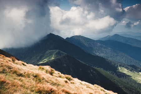 Impressive alpine highlands on a beautiful sunny day. Location place Carpathian mountains, Ukraine, Europe. Summer holiday season. Scenic image of hiking concept. Discover the beauty of earth.の写真素材