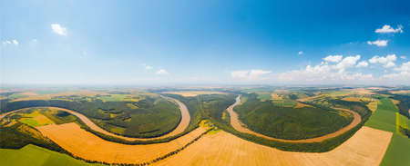 Stunning view from a drone flying over the Dniestr canyon. Location place Dnister river of Ukraine,...
