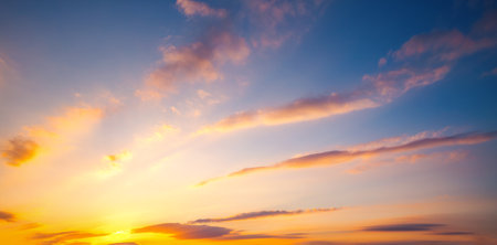 Awesome colorful sunset with cloudy sky. Photo of textured sky. Scenic image of dramatic light in summer weather. Spectacular natural wallpaper background. Discover the beauty of earth.の写真素材