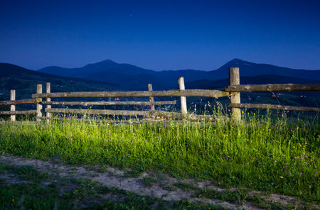 Beautiful evening mountain landscape. Location place Carpathian mountains, Ukraine, Europe. Picture of the countryside. Discover the beauty of earth.の写真素材