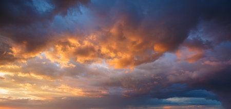Attractive colorful sunset with cloudy sky in rural area. Location place of Ukraine, Europe. Scenic image of textured sky. Perfect summertime wallpaper. Bright epic sky. Discover the beauty of earth.の写真素材