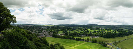 Panoramic view from the popular tourist attraction Stirling Castle, Scotland, Great-Britain, Europeの写真素材