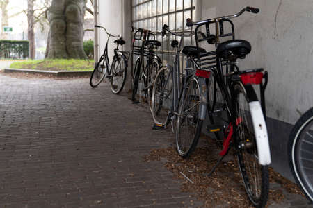 Parked bikes in a corridor with perspective view