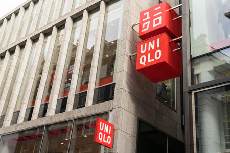 Amsterdam, Netherlands - October 18, 2018: Shopping window of UniQlo a japanese clothing store newly opened in the center of Amsterdamのeditorial素材