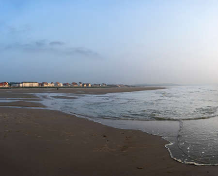 The Village of Wissant and beach on the French opal coast with sea and sand. Copyspace. Horizonの写真素材
