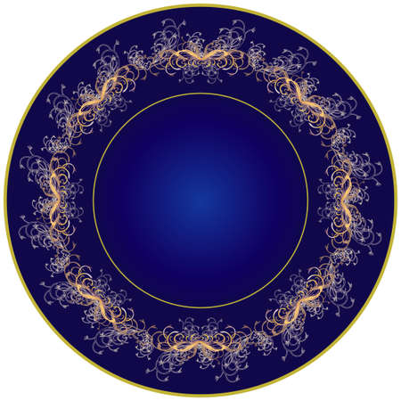 Dark blue plate (cobalt) with a graceful pattern.のイラスト素材